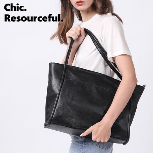 Large Tote Bag for Women 16L Work Tote Purse with Zipper Vegan Leather Ladies Handbags in Saudi Arabia