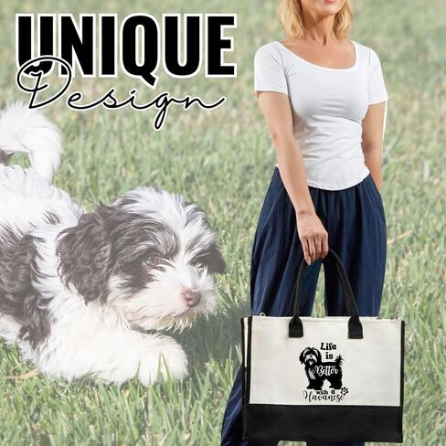 InnoBeta Havanese Gifts for Women, Life Is Better with A Havanese, Canvas Tote Bag for Dog Mom, Dog Lover, Owner, Bag with Top Zipper Closure and Shoulder Strap for Birthday in Kuwait