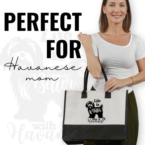 InnoBeta Havanese Gifts for Women, Life Is Better with A Havanese, Canvas Tote Bag for Dog Mom, Dog Lover, Owner, Bag with Top Zipper Closure and Shoulder Strap for Birthday in Kuwait