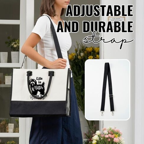 InnoBeta Havanese Gifts for Women, Life Is Better with A Havanese, Canvas Tote Bag for Dog Mom, Dog Lover, Owner, Bag with Top Zipper Closure and Shoulder Strap for Birthday in Kuwait