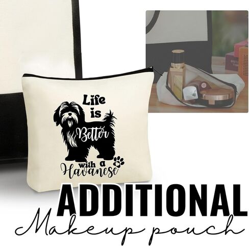 InnoBeta Havanese Gifts for Women, Life Is Better with A Havanese, Canvas Tote Bag for Dog Mom, Dog Lover, Owner, Bag with Top Zipper Closure and Shoulder Strap for Birthday in Kuwait