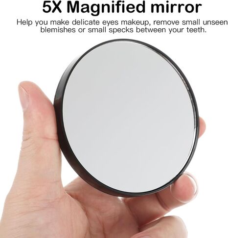 HEALLILY 3.46 Inch 5X Magnifying Mirror with 2 Suction Cups Compact Round Wall-Mounted Makeup Mirror for Bathroom Vanity and Travel Use in Kuwait