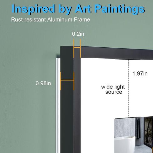 مرآة حمام LED مقاس 24 × 36 بوصة بإطار أسود، مرايا حمام مضاءة للزينة مع إضاءة أمامية فائقة السطوع + إضاءة خلفية، مضادة للضباب، 3 ألوان مرآة مرحاض ذكية بمستشعر حركة خافت للضوء in Kuwait