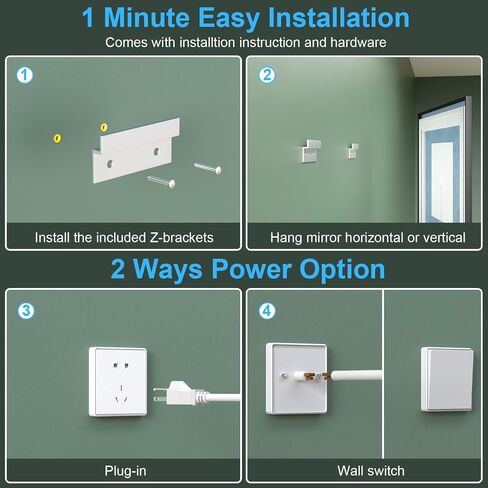 مرآة حمام LED مقاس 24 × 36 بوصة بإطار أسود، مرايا حمام مضاءة للزينة مع إضاءة أمامية فائقة السطوع + إضاءة خلفية، مضادة للضباب، 3 ألوان مرآة مرحاض ذكية بمستشعر حركة خافت للضوء in Kuwait