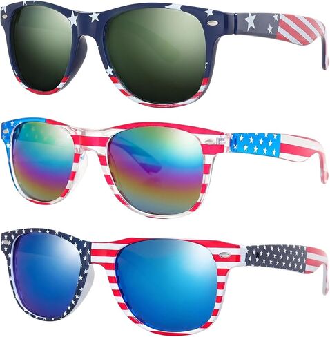 3 Pairs American Flag Sunglasses 4th of July Patriotic Square Sunglasses UV400 Protection USA Flag Sun Glasses for Women Men Independence Day Memorial Day Parade Party Favors in Saudi Arabia