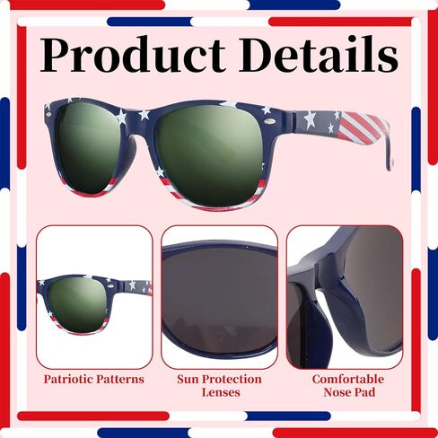 3 Pairs American Flag Sunglasses 4th of July Patriotic Square Sunglasses UV400 Protection USA Flag Sun Glasses for Women Men Independence Day Memorial Day Parade Party Favors in Saudi Arabia