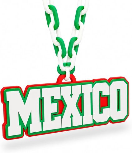 Mexico Soccer Fan Chain Necklace – Oversized Flag Colors Pendant – Large Smooth Link Chain – Lightweight & Comfortable – Great for Game Day & Supporting Your Country in Kuwait