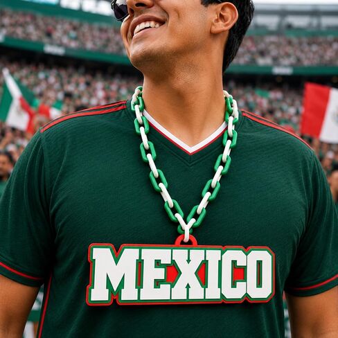 Mexico Soccer Fan Chain Necklace – Oversized Flag Colors Pendant – Large Smooth Link Chain – Lightweight & Comfortable – Great for Game Day & Supporting Your Country in Kuwait