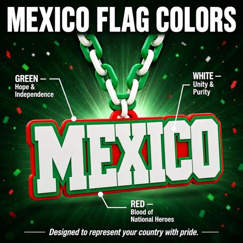 Mexico Soccer Fan Chain Necklace – Oversized Flag Colors Pendant – Large Smooth Link Chain – Lightweight & Comfortable – Great for Game Day & Supporting Your Country in Kuwait