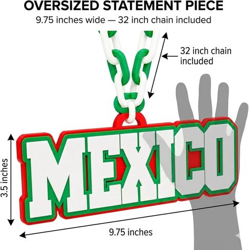 Mexico Soccer Fan Chain Necklace – Oversized Flag Colors Pendant – Large Smooth Link Chain – Lightweight & Comfortable – Great for Game Day & Supporting Your Country in Kuwait