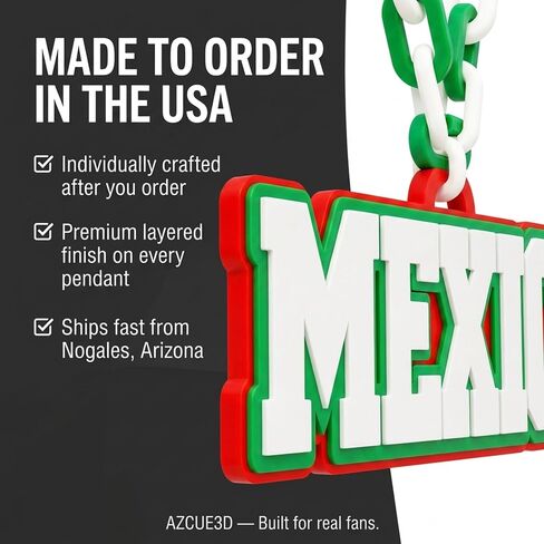 Mexico Soccer Fan Chain Necklace – Oversized Flag Colors Pendant – Large Smooth Link Chain – Lightweight & Comfortable – Great for Game Day & Supporting Your Country in Kuwait