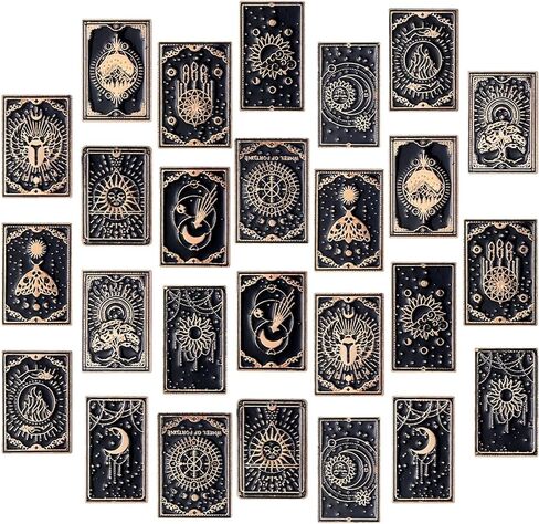 Batiyeer 26 Pcs Tarot Card Enamel Pins Bulk Halloween Cute Enamel Brooch Kit Tarot Card Pins Gothic Divination Brooch Decor Lapel Badge for Bag Backpacks Clothing in Kuwait