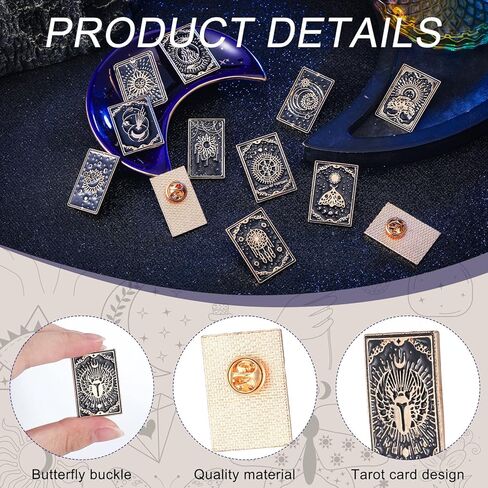 Batiyeer 26 Pcs Tarot Card Enamel Pins Bulk Halloween Cute Enamel Brooch Kit Tarot Card Pins Gothic Divination Brooch Decor Lapel Badge for Bag Backpacks Clothing in Kuwait