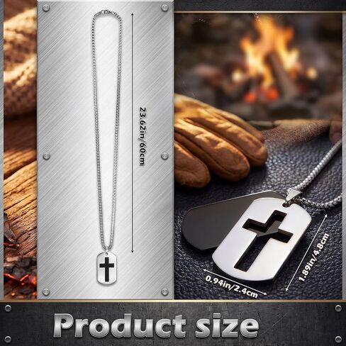 Kigeli 10 Pcs Dog Tag Cross Necklace Christian Dog Tag for Men Religious Faith Gifts DIY Stainless Steel Pendant Chain for Father Dad Church Party Favors Easter Basket Stuffers in Kuwait