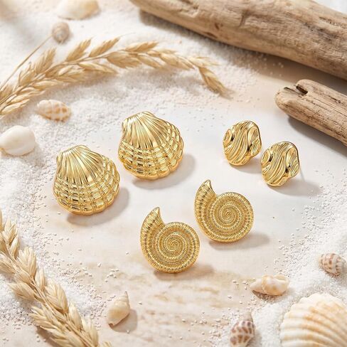 6 Pairs Beach Earrings for Women 14K Gold Statement Earrings Conch Seashell Starfish Stud Earring Ocean Summer Jewelry Set in Saudi Arabia