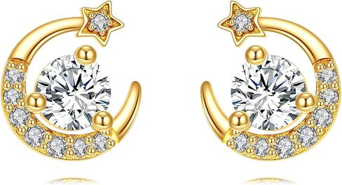 Moissanite Moon Earrings 925 Sterling Silver 4mm Birthstone Stud Earrings for Women 18K Gold Plated Moon and Star Jewelry Mother's Day Birthday Gifts for Wife Mom in Kuwait