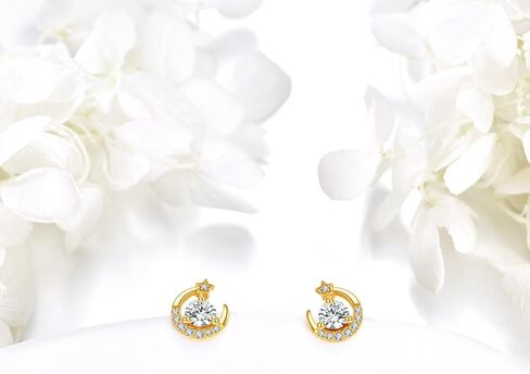 Moissanite Moon Earrings 925 Sterling Silver 4mm Birthstone Stud Earrings for Women 18K Gold Plated Moon and Star Jewelry Mother's Day Birthday Gifts for Wife Mom in Kuwait