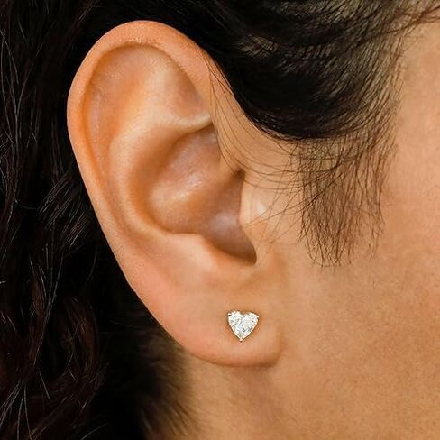 1 Ct Heart Shape Lab Grown Diamond Stud Earrings in 14K White Gold | Screw Back, Basket Designer, For Jewelry in Kuwait