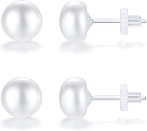 8mm Plastic Pearl Earrings for Women – Hypoallergenic Flat Back Stud Earrings with Plastic Posts, Metal-Free for Sensitive Ears, Set of 2 Pairs in White and Champagne in Saudi Arabia