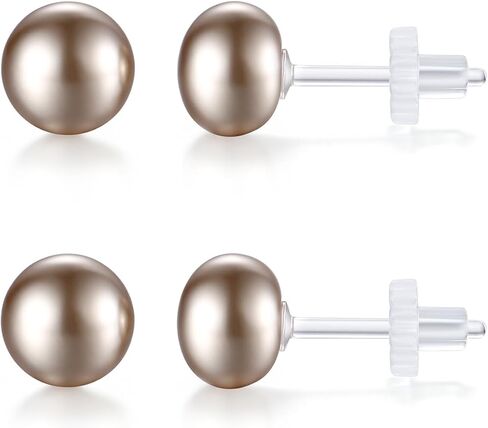 8mm Plastic Pearl Earrings for Women – Hypoallergenic Flat Back Stud Earrings with Plastic Posts, Metal-Free for Sensitive Ears, Set of 2 Pairs in White and Champagne in Saudi Arabia