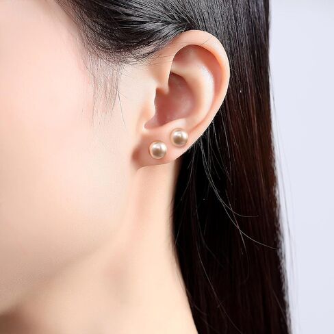 8mm Plastic Pearl Earrings for Women – Hypoallergenic Flat Back Stud Earrings with Plastic Posts, Metal-Free for Sensitive Ears, Set of 2 Pairs in White and Champagne in Saudi Arabia