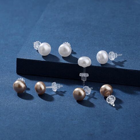 8mm Plastic Pearl Earrings for Women – Hypoallergenic Flat Back Stud Earrings with Plastic Posts, Metal-Free for Sensitive Ears, Set of 2 Pairs in White and Champagne in Saudi Arabia