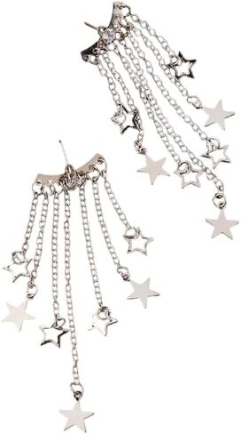 Silver Star Earrings Dangle Earrings for Women Silver Post Rhinestone Stud Fringe Drop Earrings Earring Jackets Casual Daily Wear Gifts in Saudi Arabia