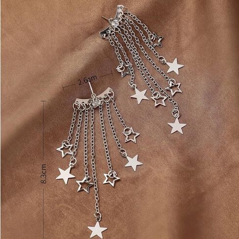 Silver Star Earrings Dangle Earrings for Women Silver Post Rhinestone Stud Fringe Drop Earrings Earring Jackets Casual Daily Wear Gifts in Saudi Arabia