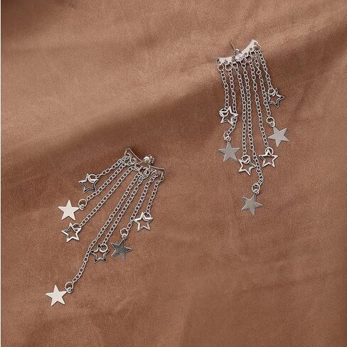Silver Star Earrings Dangle Earrings for Women Silver Post Rhinestone Stud Fringe Drop Earrings Earring Jackets Casual Daily Wear Gifts in Saudi Arabia