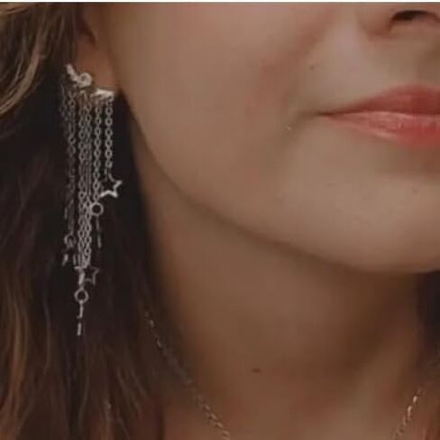 Silver Star Earrings Dangle Earrings for Women Silver Post Rhinestone Stud Fringe Drop Earrings Earring Jackets Casual Daily Wear Gifts in Saudi Arabia