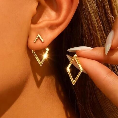 Diamond-Shaped Double-Layer Earrings for Women – Fashionable High-End Simple Design, Elegant & Chic Ladies Stud Earrings in Kuwait