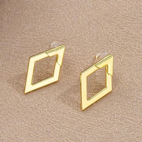 Diamond-Shaped Double-Layer Earrings for Women – Fashionable High-End Simple Design, Elegant & Chic Ladies Stud Earrings in Kuwait