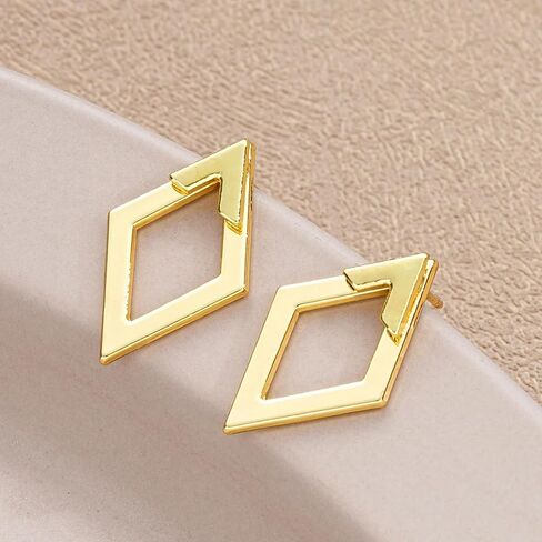 Diamond-Shaped Double-Layer Earrings for Women – Fashionable High-End Simple Design, Elegant & Chic Ladies Stud Earrings in Kuwait