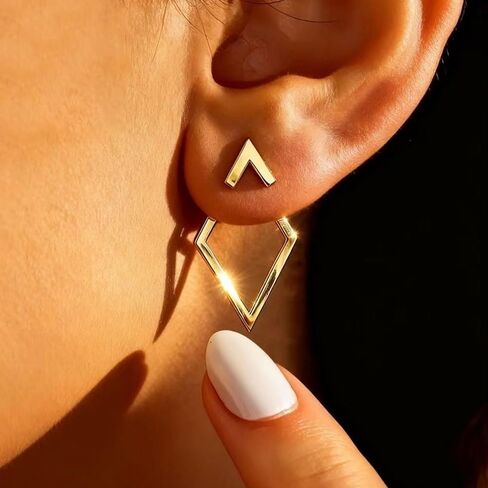 Diamond-Shaped Double-Layer Earrings for Women – Fashionable High-End Simple Design, Elegant & Chic Ladies Stud Earrings in Kuwait