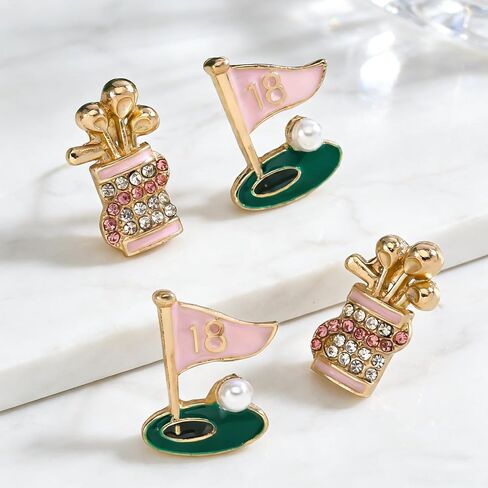 2 Pairs Golf Earrings for Women,Golf Themed Stud Earrings,Golf Lover Gifts,Golf Tournament Gifts,Course Ready Jewelry,Women's Golf Accessories in Saudi Arabia