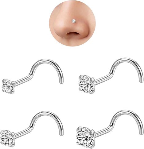 8Pcs 20G Gold/Silver 316L Surgical Stainless Steel L Shaped Corkscrew Nose Studs earrings, Hypoallergenic Nickel Free Tiny Clear Cubic Zirconia Nose Piercing Jewelry 2mm‑4mm,cartilage piercings, Minimalist Dainty Body Piercing Accessories for Sensitive Sk in Kuwait