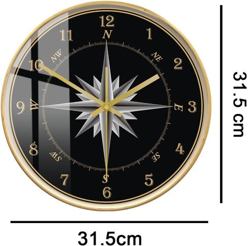 12'' Mariner's Compass Wood Round Wall Clock, Silent Non Ticking Battery Operated Analog Wooden Frame Clock Compass Rose Nautical Wind Rose Navigation Wall Clock for Sailor's Gift in Saudi Arabia