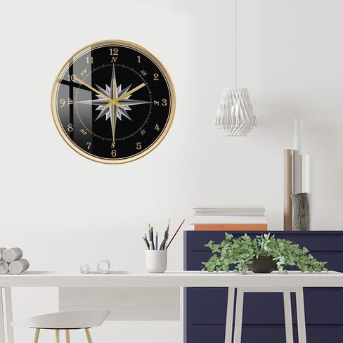 12'' Mariner's Compass Wood Round Wall Clock, Silent Non Ticking Battery Operated Analog Wooden Frame Clock Compass Rose Nautical Wind Rose Navigation Wall Clock for Sailor's Gift in Saudi Arabia