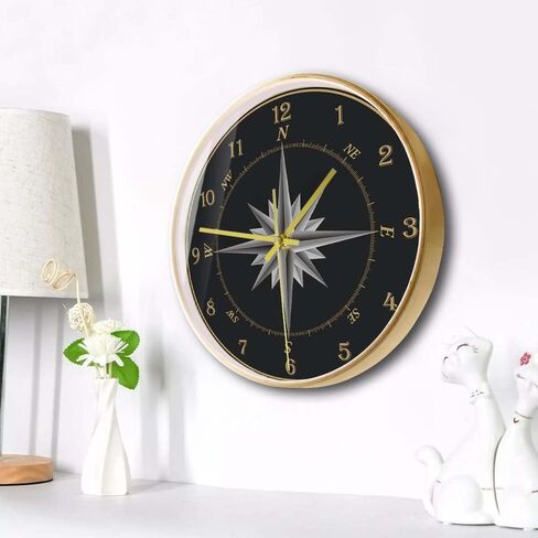 12'' Mariner's Compass Wood Round Wall Clock, Silent Non Ticking Battery Operated Analog Wooden Frame Clock Compass Rose Nautical Wind Rose Navigation Wall Clock for Sailor's Gift in Saudi Arabia