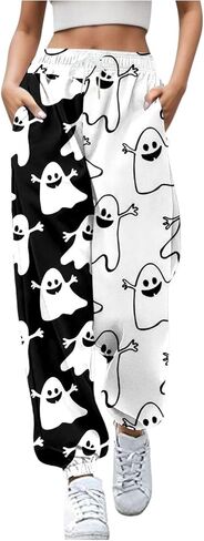 Nantdog Cute Halloween Ghost Print Sweatpants for Women 2024 Casual Pumpkin High Waist Elastic Pants Straig in Saudi Arabia