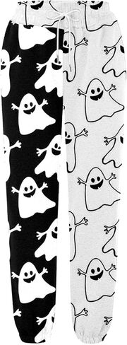 Nantdog Cute Halloween Ghost Print Sweatpants for Women 2024 Casual Pumpkin High Waist Elastic Pants Straig in Saudi Arabia