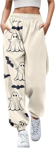 Nantdog Cute Halloween Ghost Print Sweatpants for Women 2024 Casual Pumpkin High Waist Elastic Pants Straig in Saudi Arabia