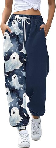 Nantdog Cute Halloween Ghost Print Sweatpants for Women 2024 Casual Pumpkin High Waist Elastic Pants Straig in Saudi Arabia