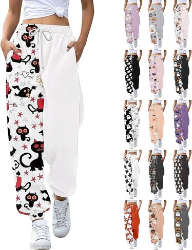 Nantdog Cute Halloween Ghost Print Sweatpants for Women 2024 Casual Pumpkin High Waist Elastic Pants Straig in Saudi Arabia