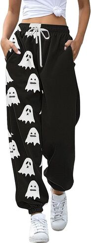 Nantdog Cute Halloween Ghost Print Sweatpants for Women 2024 Casual Pumpkin High Waist Elastic Pants Straig in Saudi Arabia