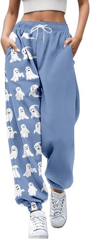 Nantdog Cute Halloween Ghost Print Sweatpants for Women 2024 Casual Pumpkin High Waist Elastic Pants Straig in Saudi Arabia
