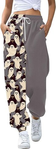 Nantdog Cute Halloween Ghost Print Sweatpants for Women 2024 Casual Pumpkin High Waist Elastic Pants Straig in Saudi Arabia