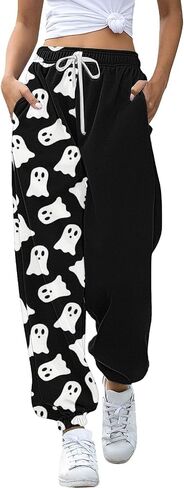 Nantdog Cute Halloween Ghost Print Sweatpants for Women 2024 Casual Pumpkin High Waist Elastic Pants Straig in Saudi Arabia