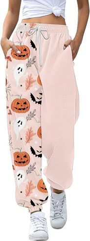 Nantdog Cute Halloween Ghost Print Sweatpants for Women 2024 Casual Pumpkin High Waist Elastic Pants Straig in Saudi Arabia