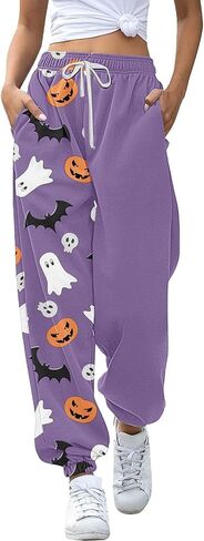 Nantdog Cute Halloween Ghost Print Sweatpants for Women 2024 Casual Pumpkin High Waist Elastic Pants Straig in Saudi Arabia